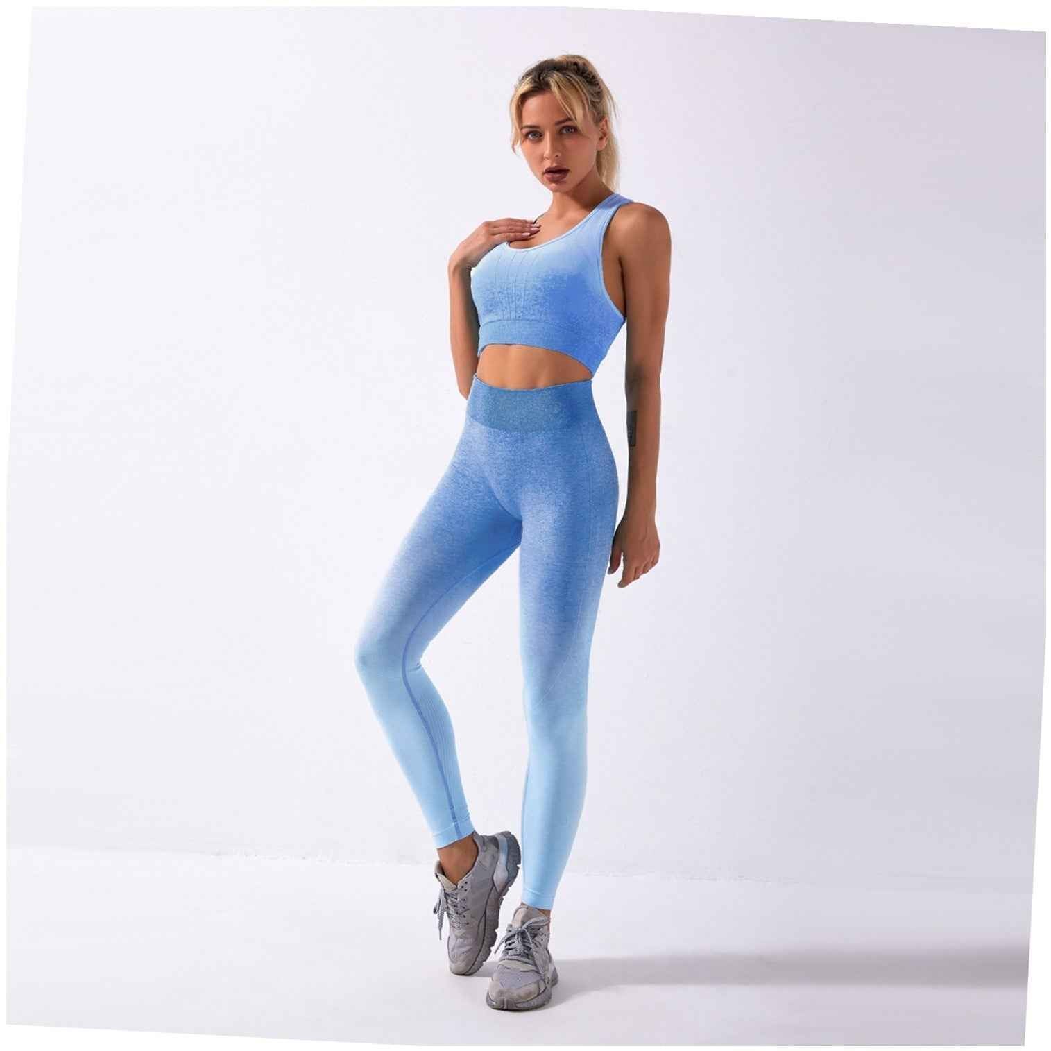 Shark knitting sports bra pants tie-dye gradient seamless