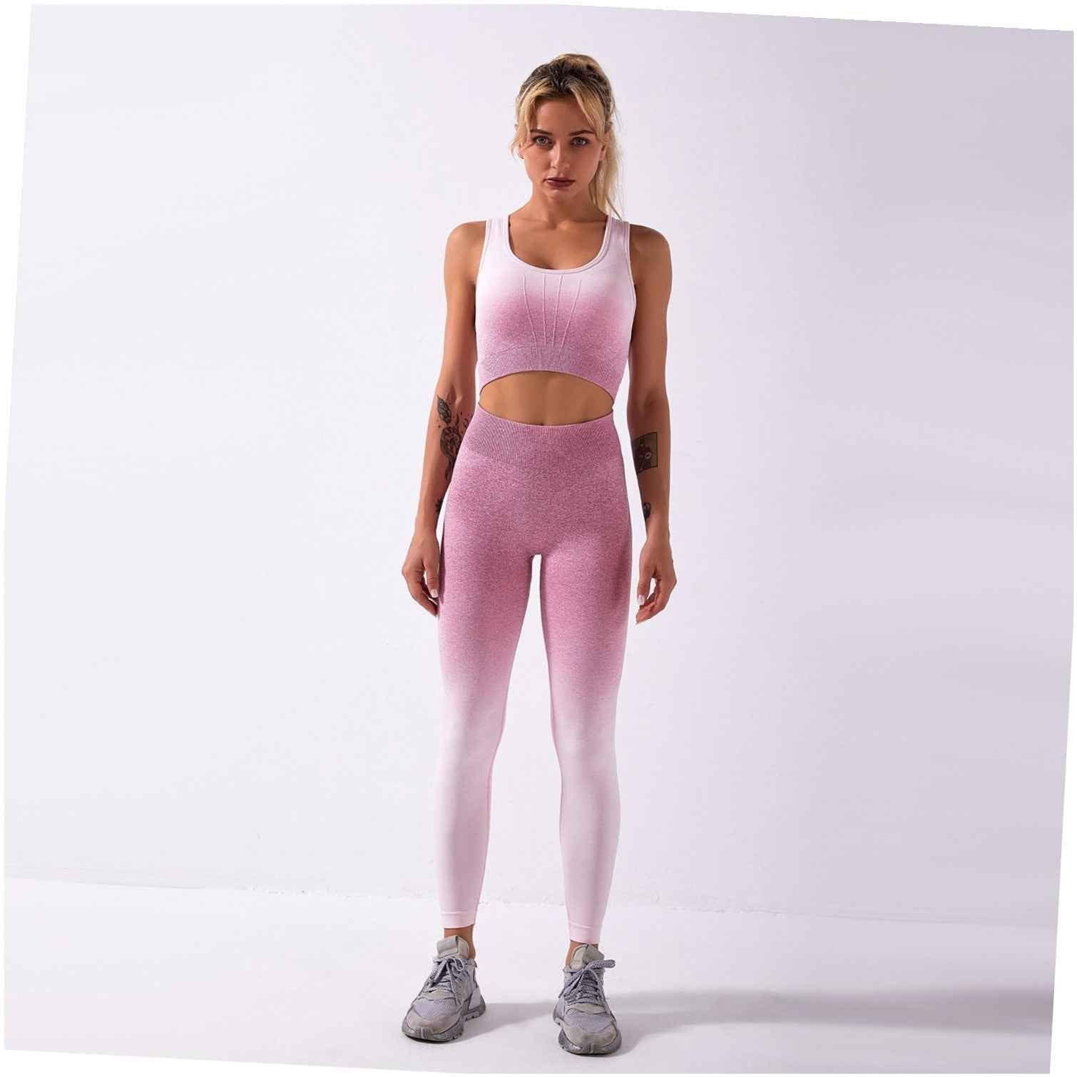 Shark knitting sports bra pants tie-dye gradient seamless