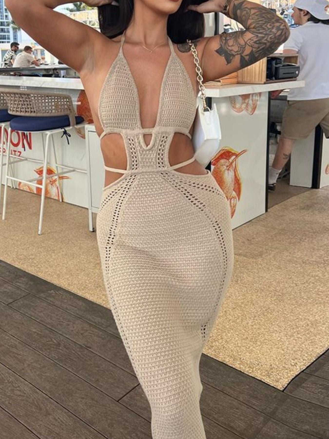 Halter Neck Cutout Knitted Maxi Dress by Shopiebay