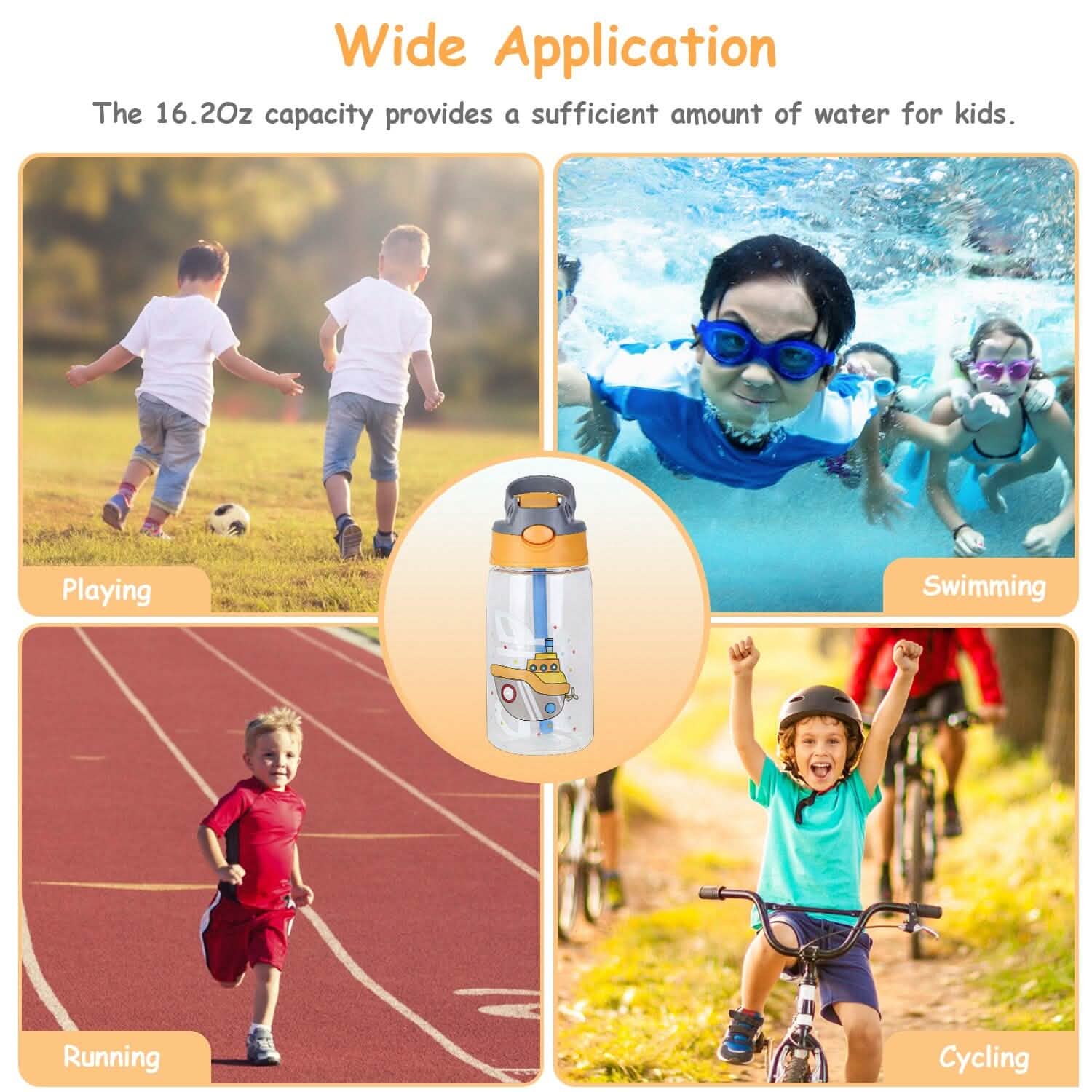 16.2oz Leak-proof Kids Water Bottle with Straw Push Button by DailySale