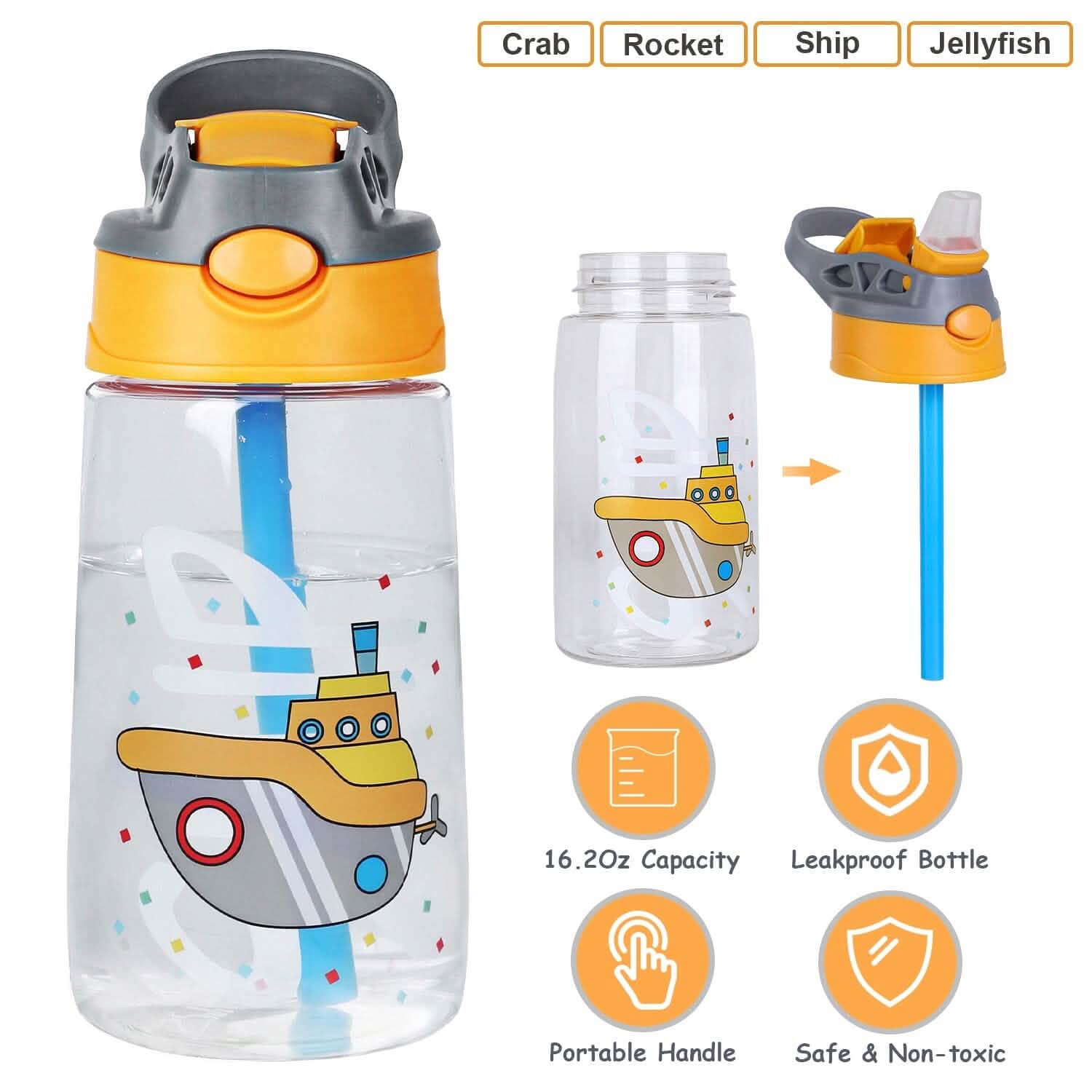 16.2oz Leak-proof Kids Water Bottle with Straw Push Button by DailySale