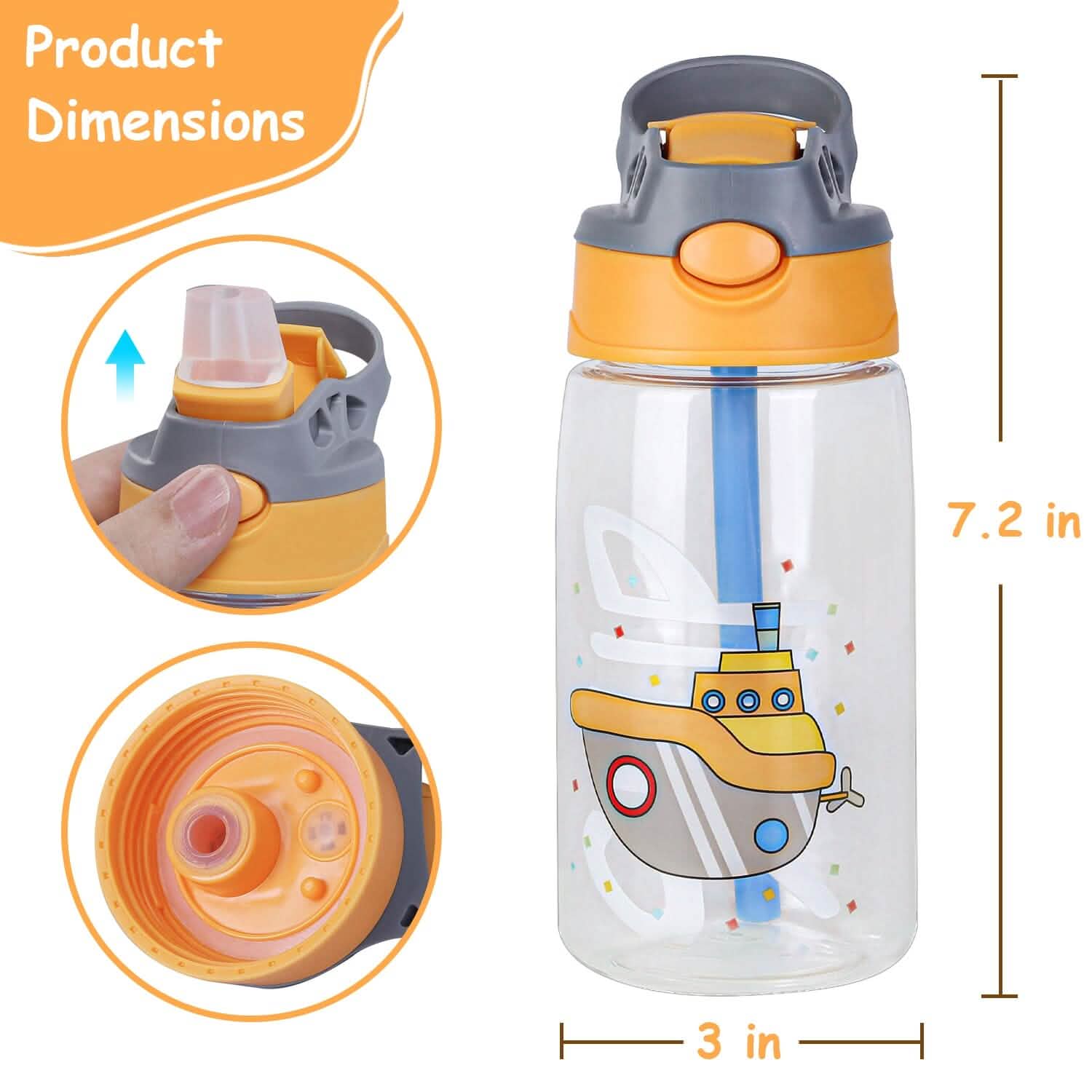 16.2oz Leak-proof Kids Water Bottle with Straw Push Button by DailySale