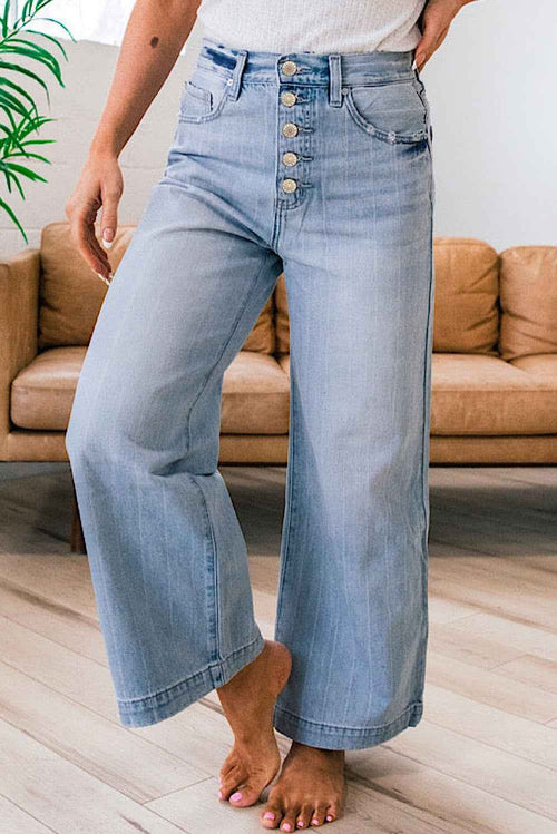 Beau Blue Multi Buttons Wide Leg Jeans by Wild and Free Boutique