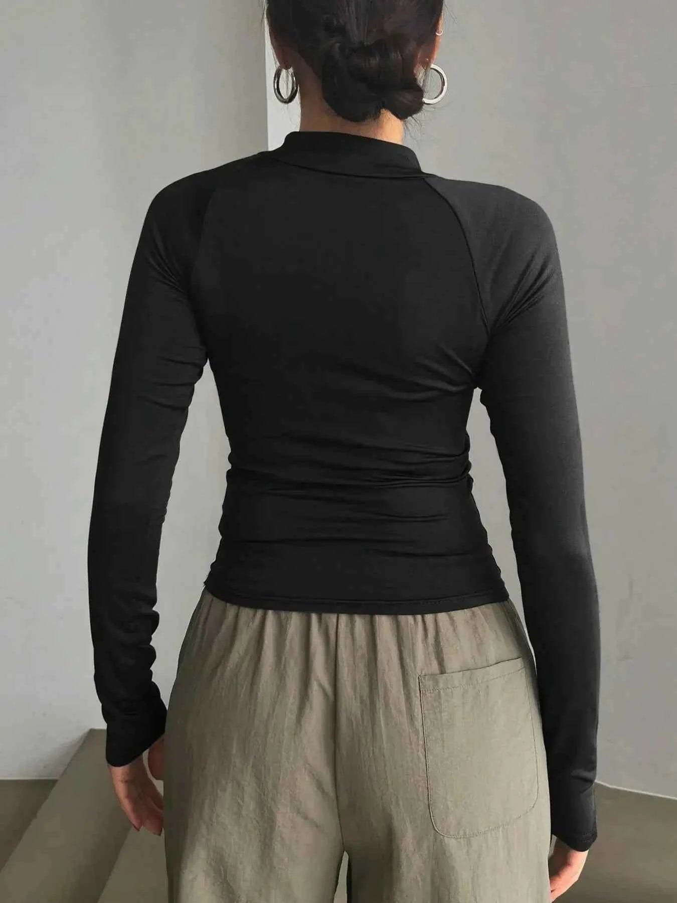 Zip Front Long Sleeve Fitted T Shirt