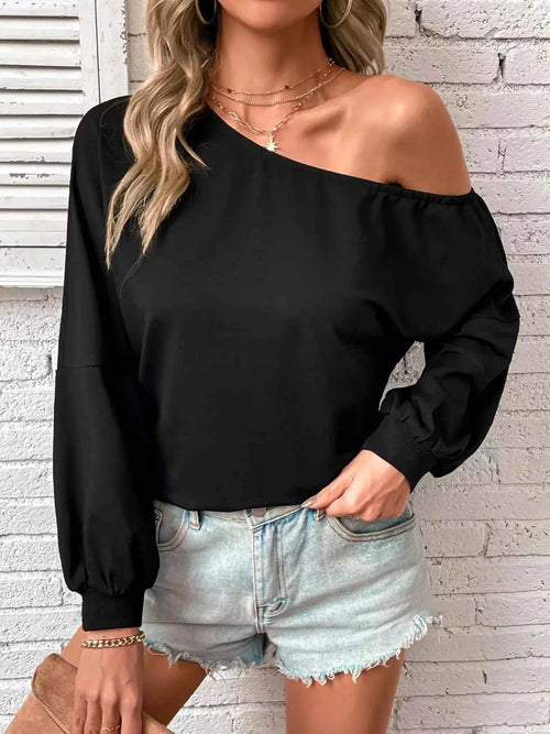 Asymmetrical Long Sleeve One Shoulder Sweatshirt by Be Bliss Boutique