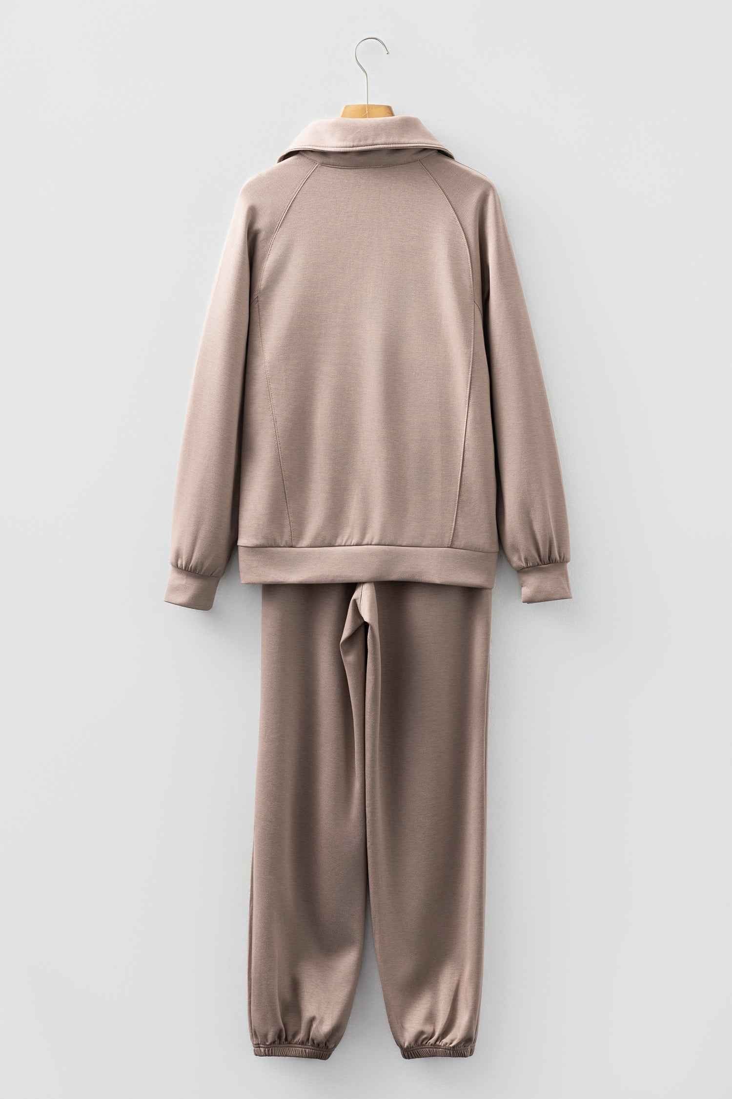 Goat Zip Collar Long Sleeve Top Drawstring Pants Set