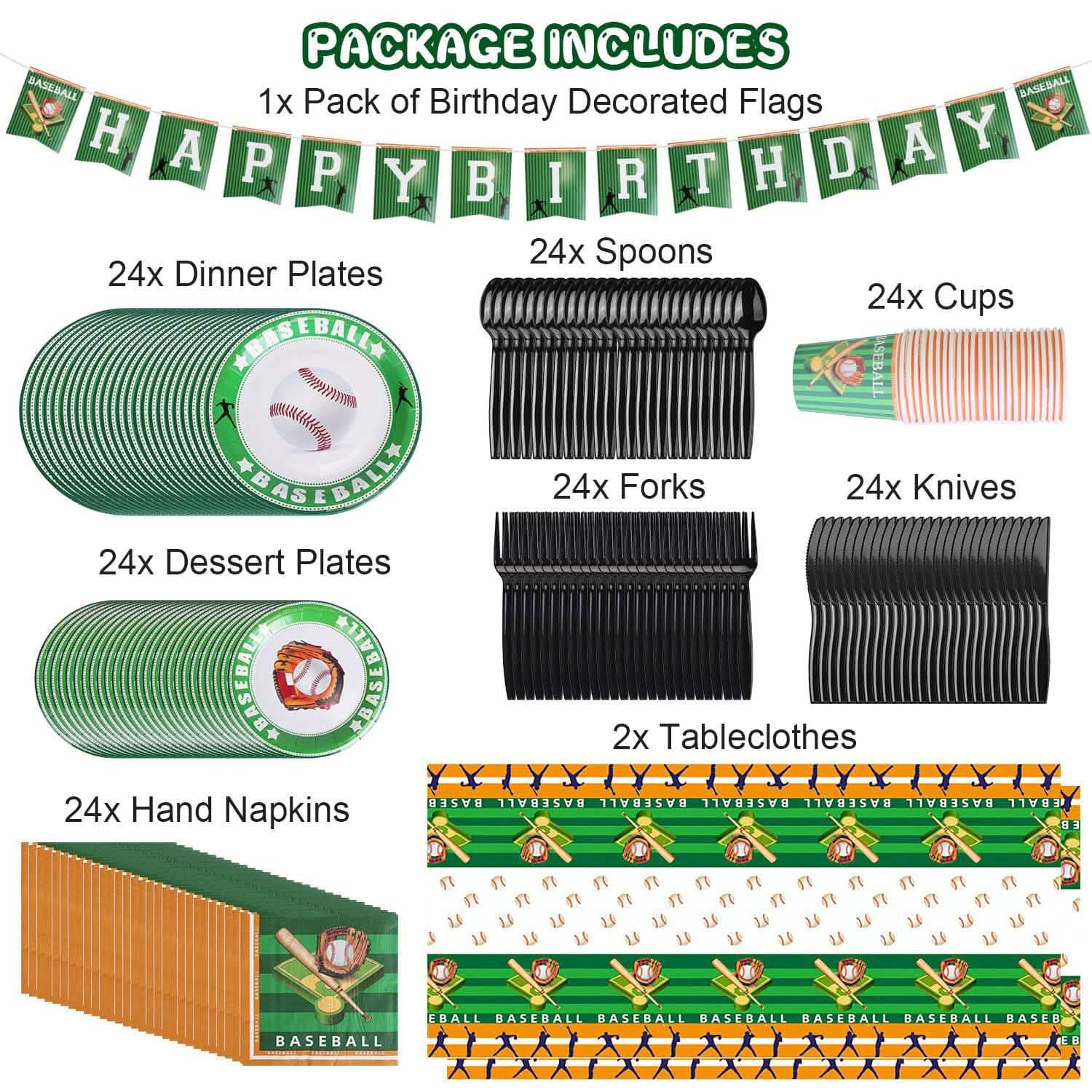 171-Pieces: Baseball Birthday Party Disposable Dinnerware Set by DailySale