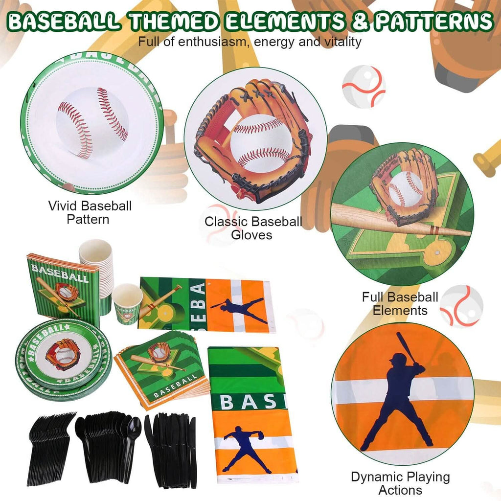 171-Pieces: Baseball Birthday Party Disposable Dinnerware Set by DailySale