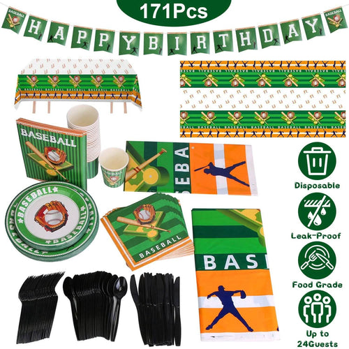 171-Pieces: Baseball Birthday Party Disposable Dinnerware Set by DailySale