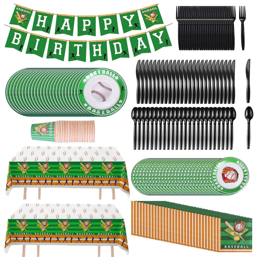 171-Pieces: Baseball Birthday Party Disposable Dinnerware Set by DailySale