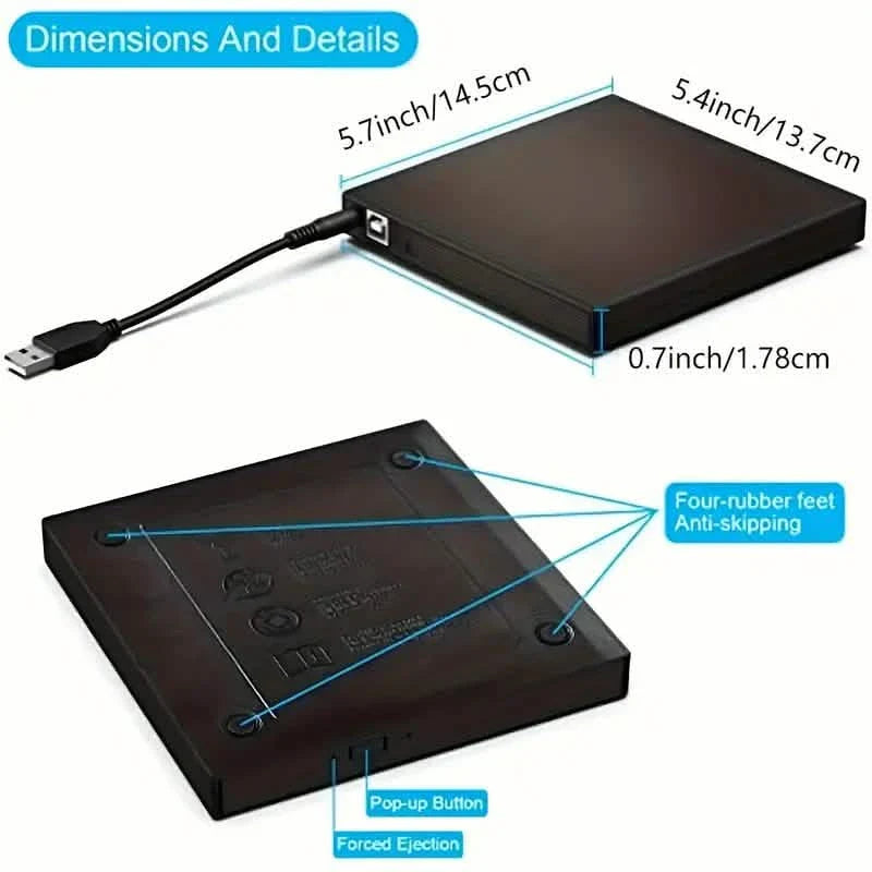 External CD/DVD Drive – USB 3.0 Slim Portable CD-RW/DVD-RW Burner for PC & Laptop by DailySale