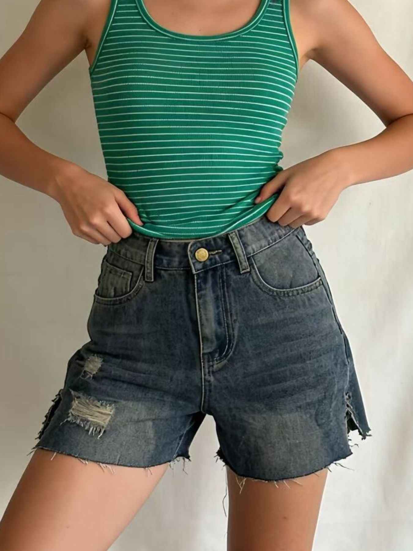 Distressed Denim Shorts