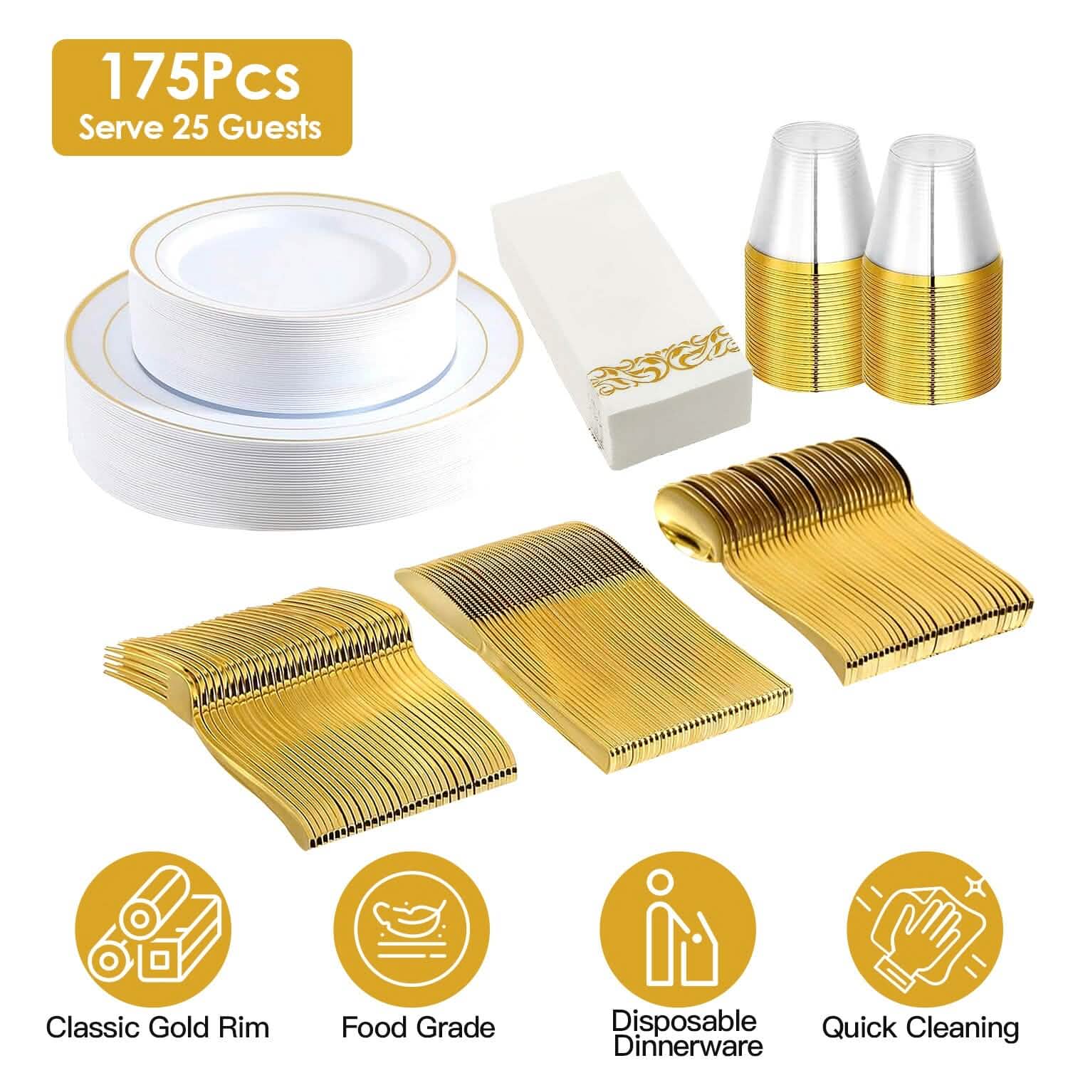 175-Pieces: Disposable Gold Dinnerware Set by DailySale