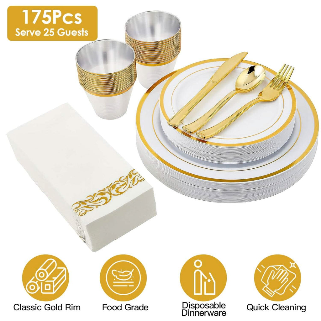 175-Pieces: Disposable Gold Dinnerware Set by DailySale