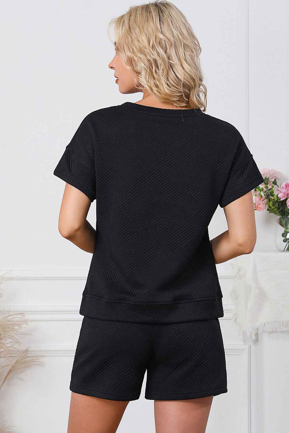 Black Trendy Texture Sequin Baseball Graphic Short 2pcs Set