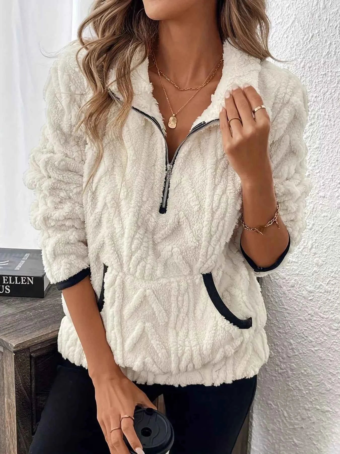 Full Size Fleece Half Zip Sweatshirt Plus Size