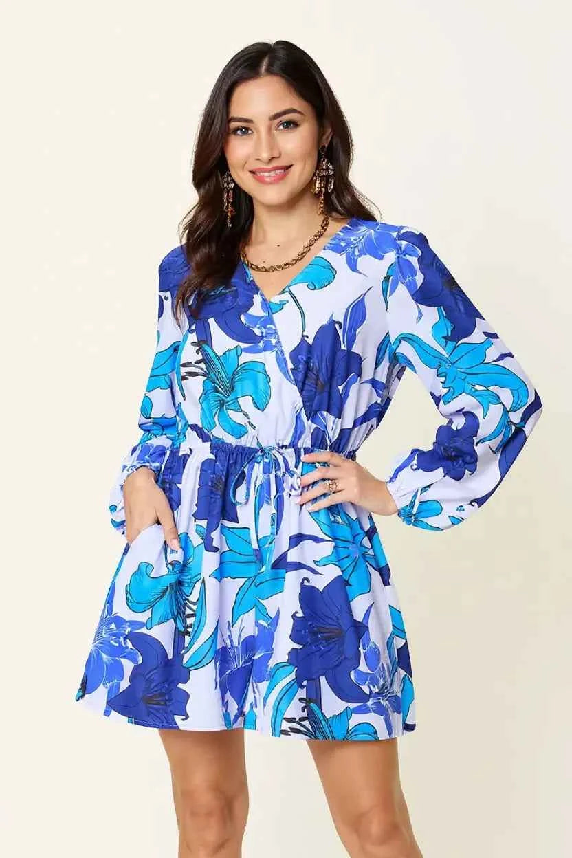 Double Take Full Size Floral Long Sleeve Romper with Pockets