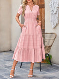 Tiered Notched Short Sleeve Dress by Shopiebay