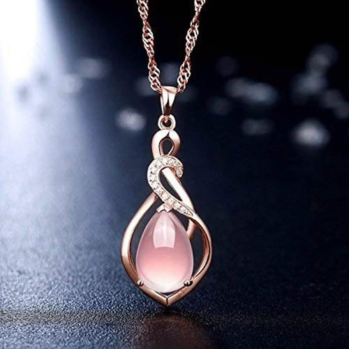 18 Kt Rose Gold Pink Rhinestone Pendant Necklace by DailySale