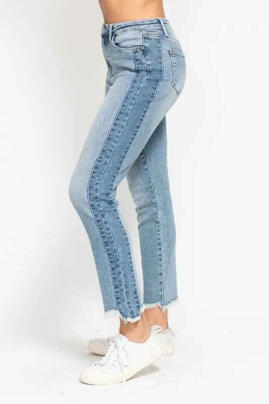 Judy Blue Full Size Vintage Wash Side Panel Detail with Fray Hem Slim Plus Size