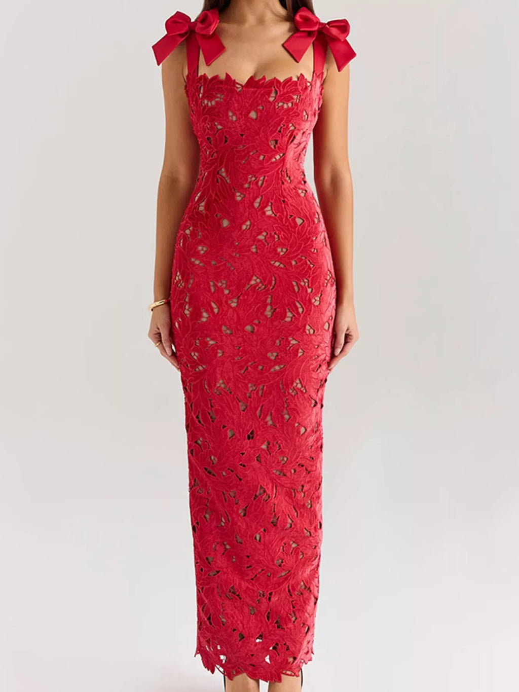 Slit Tie Shoulder Maxi Dress by Shopiebay