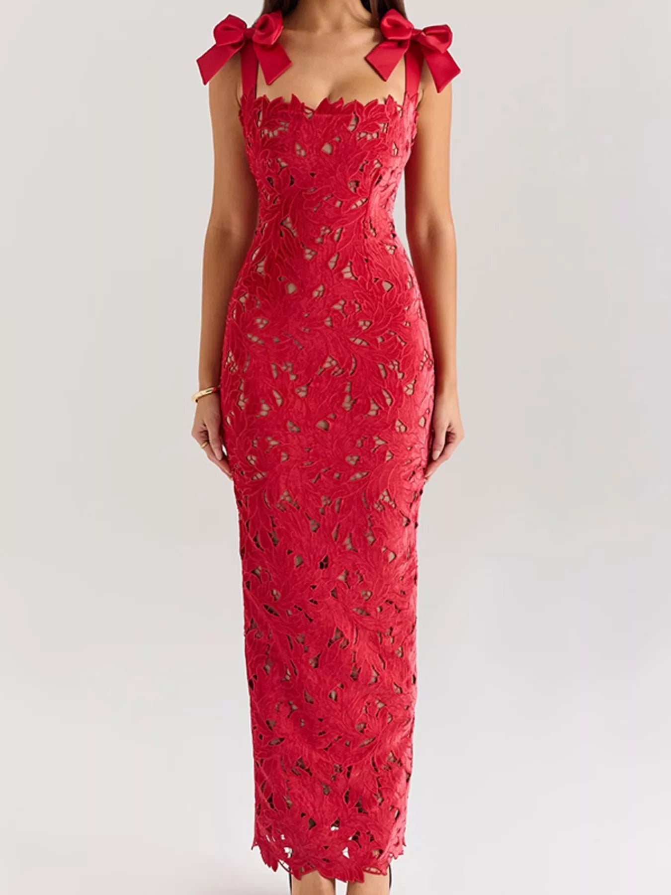 Slit Tie Shoulder Maxi Dress by Shopiebay