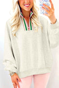 Sachet Pink Pop of Color Collared Patchwork Pullover Sweatshirt
