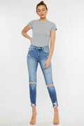 High Rise Fray Hem Ankle Skinny Jeans