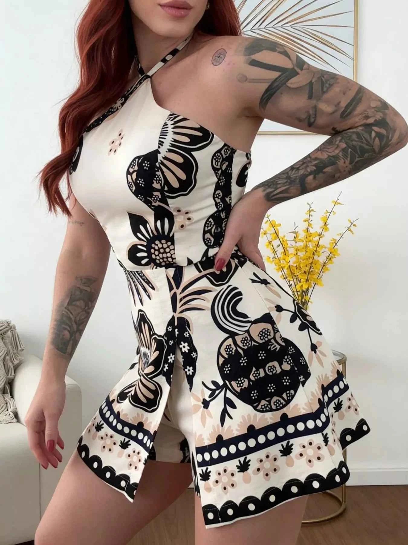 Floral Print Halter Neck Romper