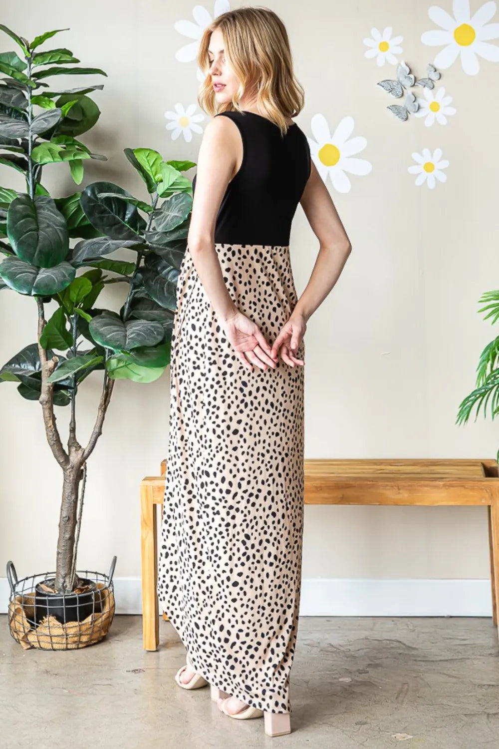 Heimish Full Size Slit Animal Print V-Neck Wide Strap Dress by Selvanelle