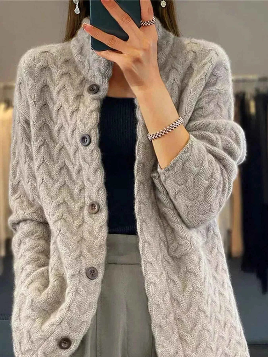 Textured Knit Button Down Cardigan