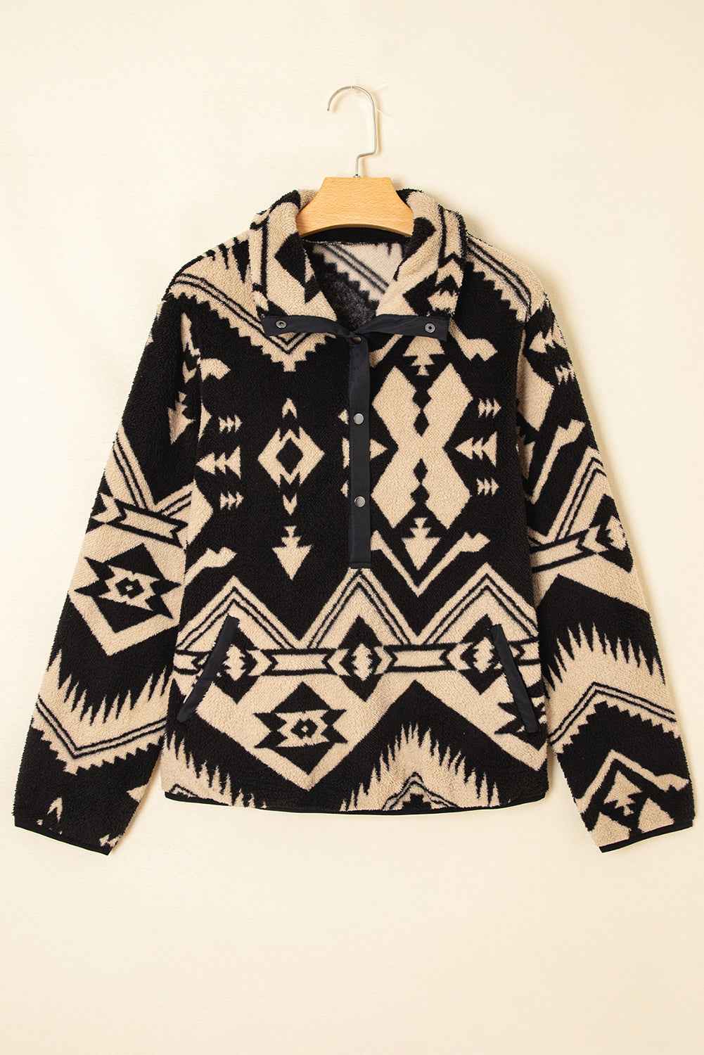 Black Western Aztec Half Zip Plush Sweatshirt
