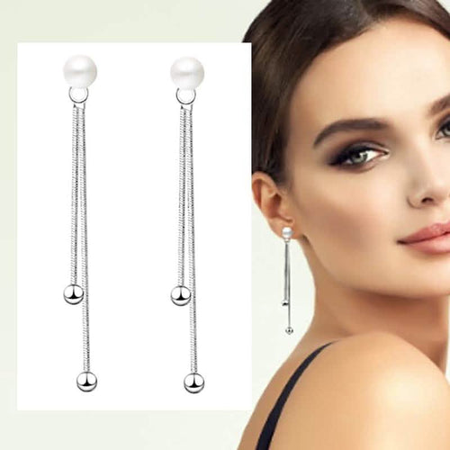 18K Bead Ball And Pearl Long Drop Earrings by DailySale