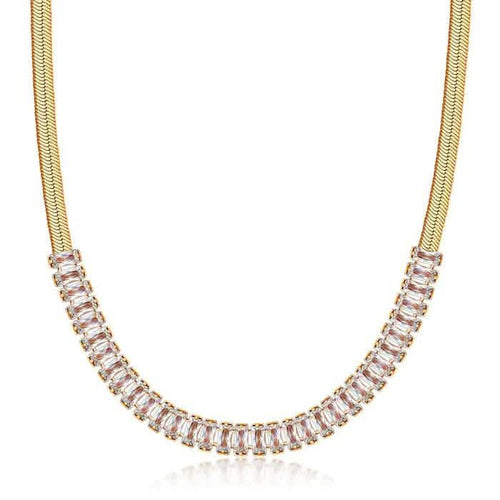 18K Gold Crystal Herringbone Necklace by DailySale