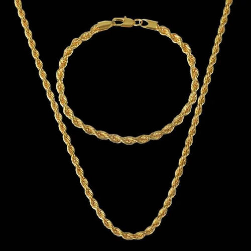 18K Gold European Classic Twist Necklace + Bracelet by DailySale