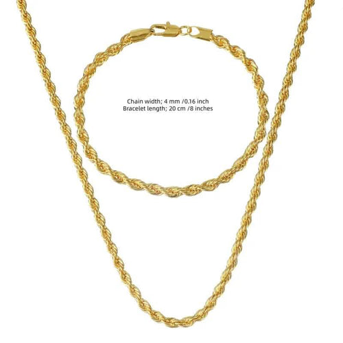 18K Gold European Classic Twist Necklace + Bracelet by DailySale