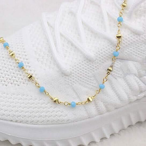 18k Gold Filled High Finish Polish Turquoise Ball Ankle Bracelet by DailySale