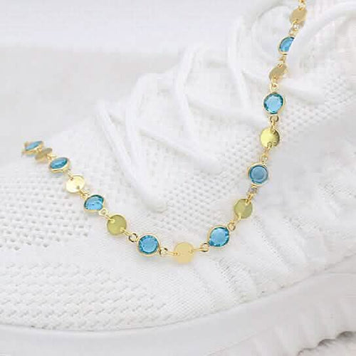 18k Gold Filled High Polish Finish Aquamarine Crystal Ankle Bracelet by DailySale