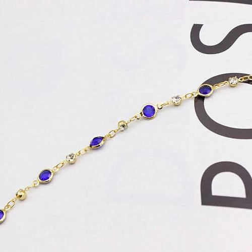 18k Gold Filled High Polish Finish Blue Crystal Ankle Bracelet by DailySale