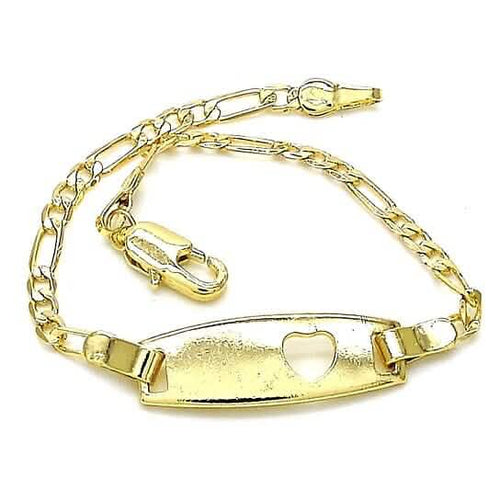 18k Gold Filled High Polish Finish Figaro Heart Link ID Name Bracelet by DailySale