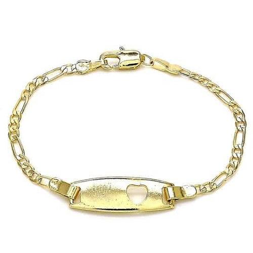 18k Gold Filled High Polish Finish Figaro Heart Link ID Name Bracelet by DailySale