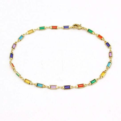 18k Gold Filled High Polish Finish Gold And Multi Color Dark Crystal Baguette Anklet by DailySale
