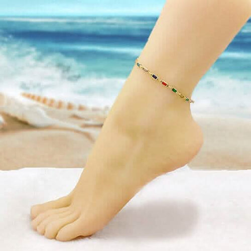 18k Gold Filled High Polish Finish Gold And Multi Color Dark Crystal Baguette Anklet by DailySale