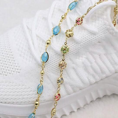 18k Gold Filled High Polish Finish Gold Multi Color Crystal Anklet by DailySale