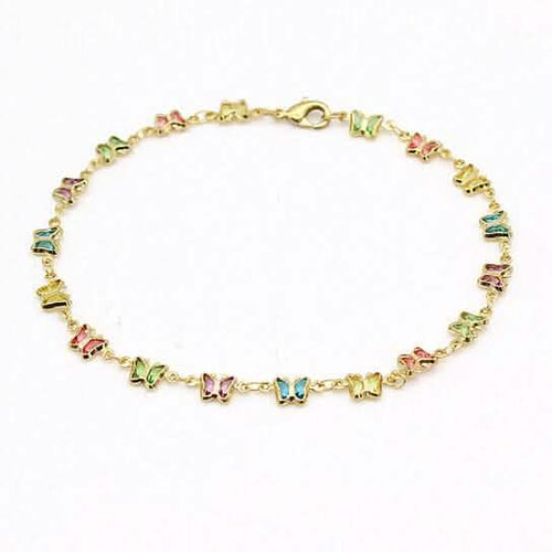 18k Gold Filled High Polish Finish Multi Color Crystal Butterfly Ankle Bracelet by DailySale