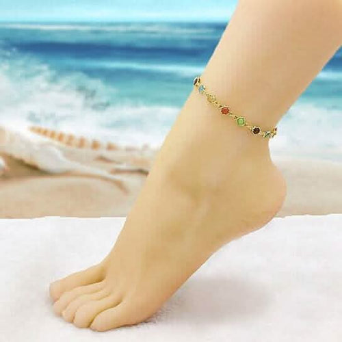 18k Gold Filled High Polish Finish Multi Color Flower Crystal Ankle Bracelet by DailySale