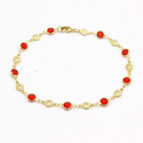 18k Gold Filled High Polish Finish Red Crystal Flower Ankle Bracelet by DailySale