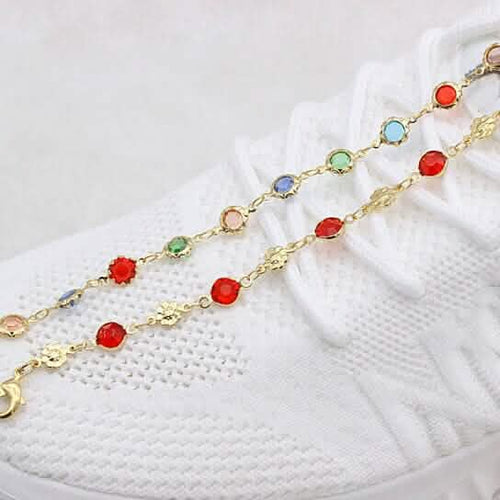 18k Gold Filled High Polish Finish Red Crystal Flower Ankle Bracelet by DailySale