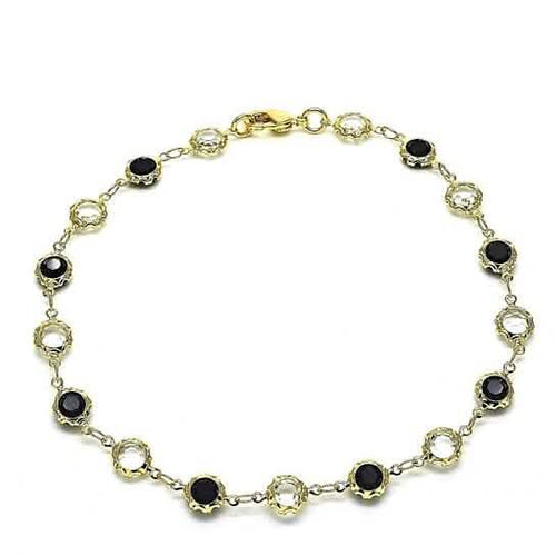 18k Gold Filled High Polish Finsh Gold Crystal Black And White Round Anklet 10'' by DailySale