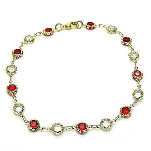 18k Gold Filled High Polish Finsh Gold Crystal Red And White Round Anklet 10'' by DailySale